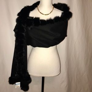 Luxe Wool & Fur Black Wrap NWT-shawl, stole, scarf